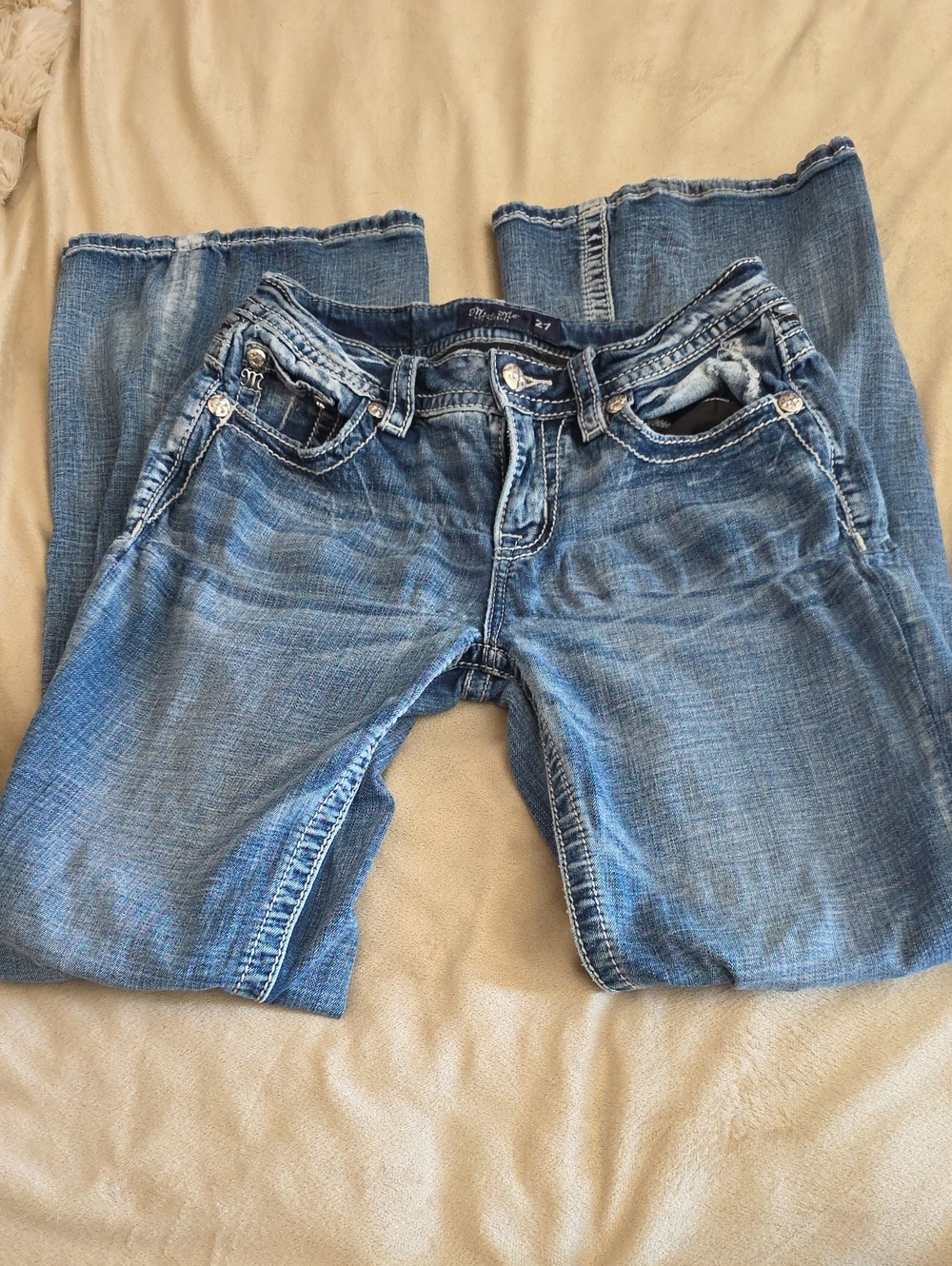 Miss Me Medium Blue Bootcut Jeans with Faded Whiskering